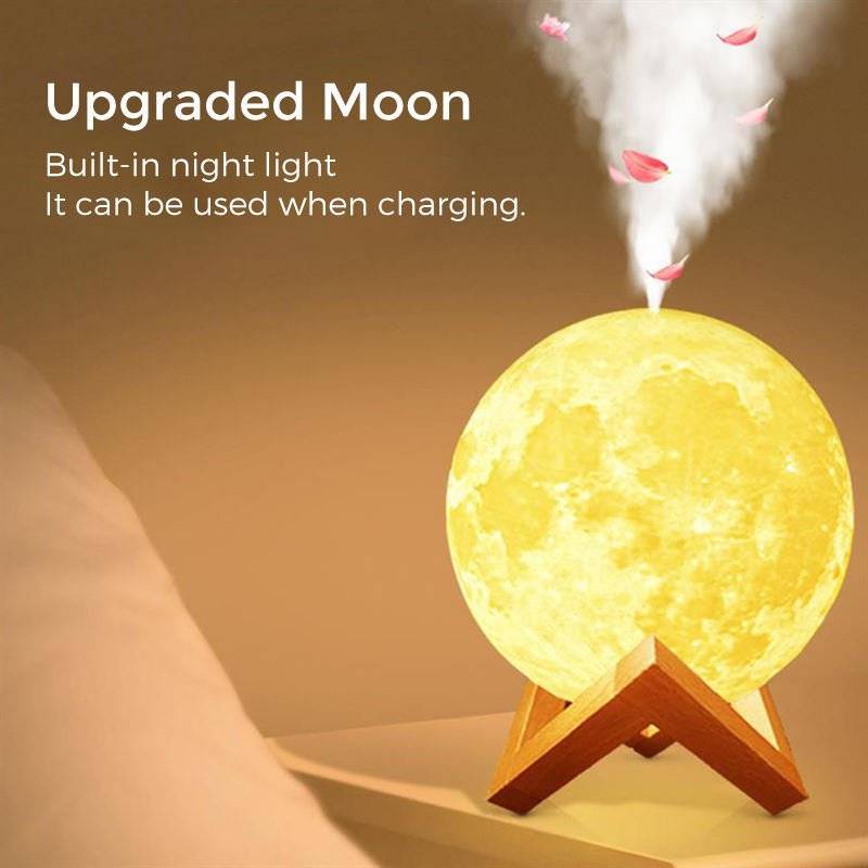Moon Lamp Humidifier, 2 in 1 Moon Night Light & Humidifiers with USB Recharge, 3 Colors 3D LED Moon Light with Stand, Aromatherapy Diffuser for Kids Friend Lover Birthday Gift Bedroom Home Decor 200ml