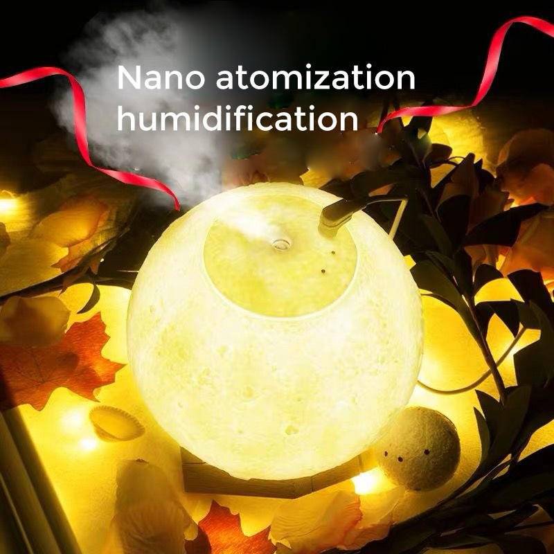 Moon Lamp Humidifier, 2 in 1 Moon Night Light & Humidifiers with USB Recharge, 3 Colors 3D LED Moon Light with Stand, Aromatherapy Diffuser for Kids Friend Lover Birthday Gift Bedroom Home Decor 200ml