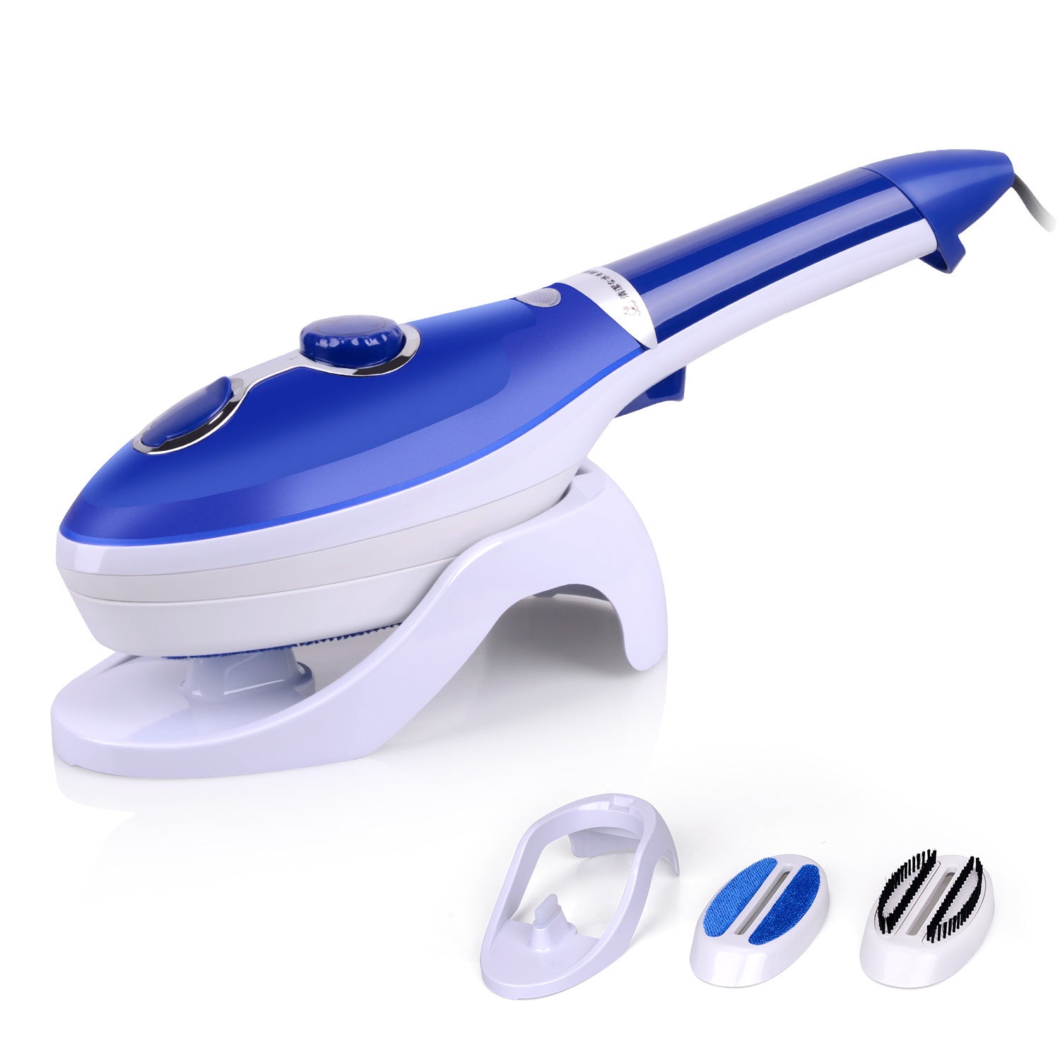 Portable handheld garment steamer in sleek blue, ideal for travel.